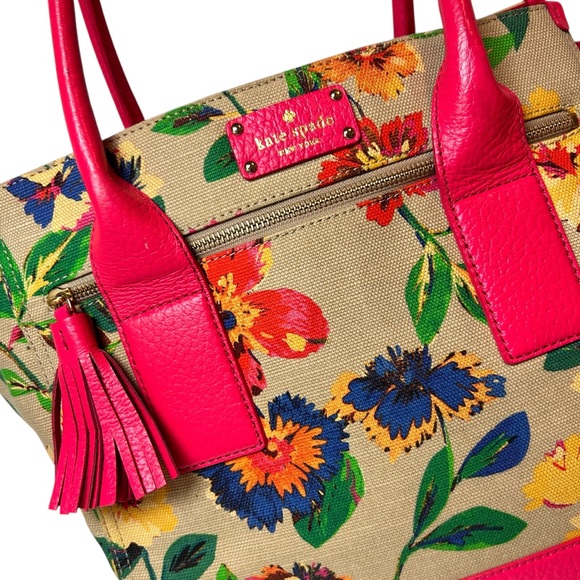 Kate Spade Rare New York Floral Garden Tote Bag Hot Pink Shoulder Bag - Picture 2 of 5